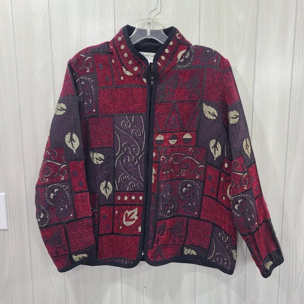 Coldwater Creek Retro Textured Patchwork Full Zip Jacket Petite L large